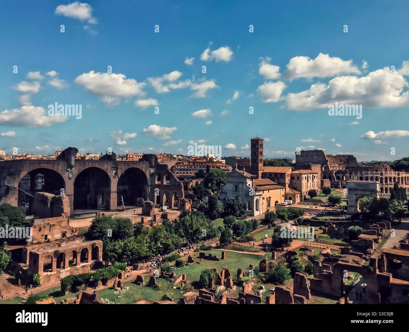 Vista panoramica del Foro Romano Foto Stock