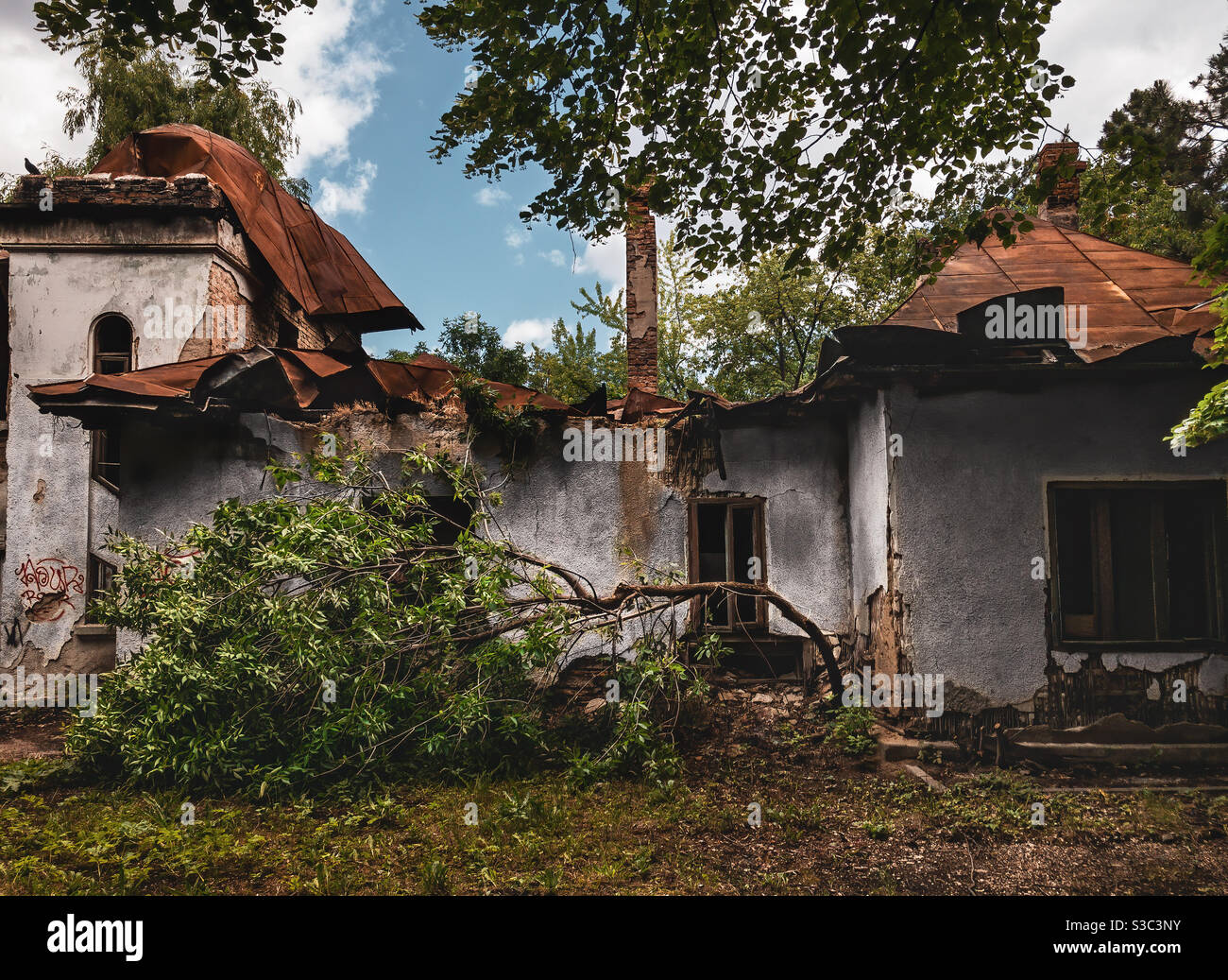 Casa abbandonata nel bosco Foto Stock