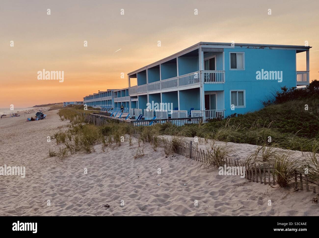 Tramonto sulla spiaggia di Montauk, Long Island, New York. - Immagine stock catturata con smartphone