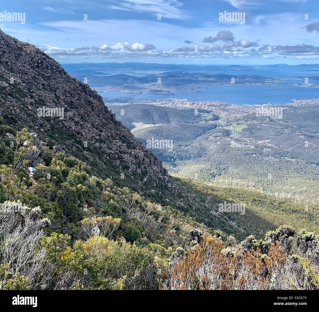 Vista dalle pendici del Monte Wellington a Hobart Foto Stock