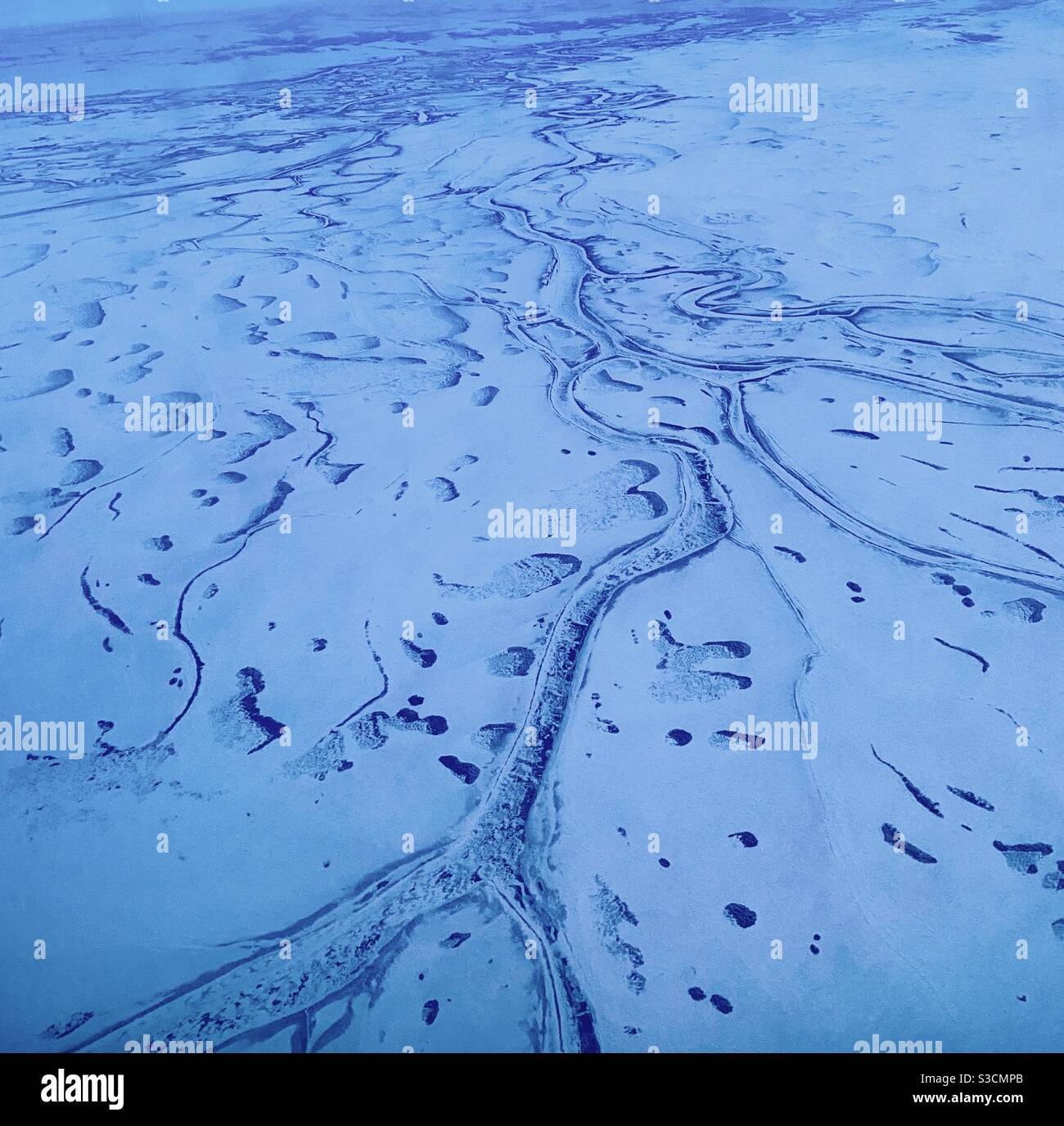 Tundra artica congelata, vista aerea. Penisola di Baldwin, Northeast Arctic Borough, Alaska. Vicino a Kotzebue Foto Stock