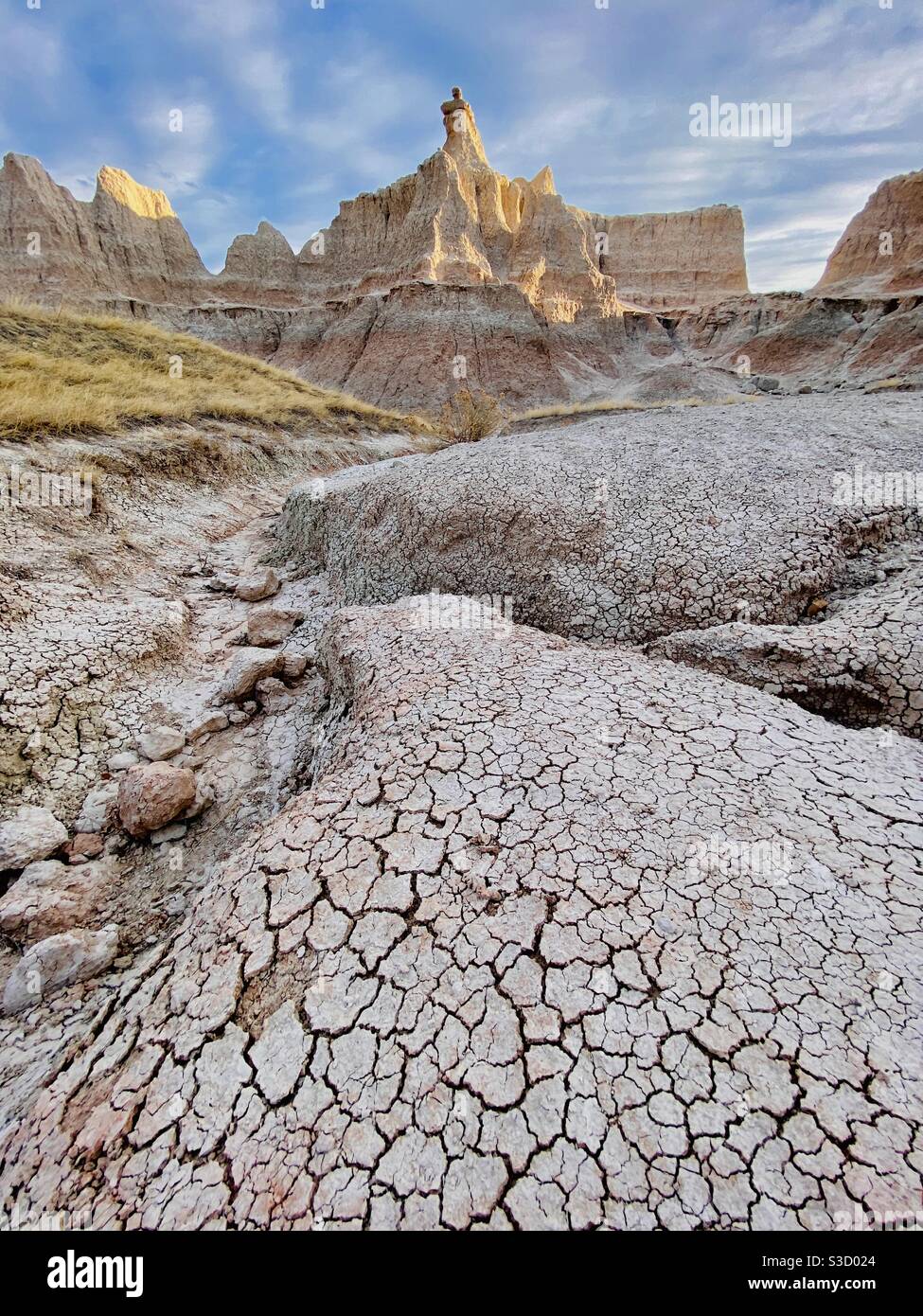 Formazioni rocciose nel parco nazionale di Badlands, South Dakota, USA Foto Stock