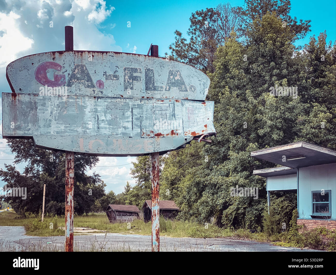 D'epoca, l'insegna Georgia-Florida Motel sulla linea Georgia-Florida a St. Mary's, Georgia. Foto Stock