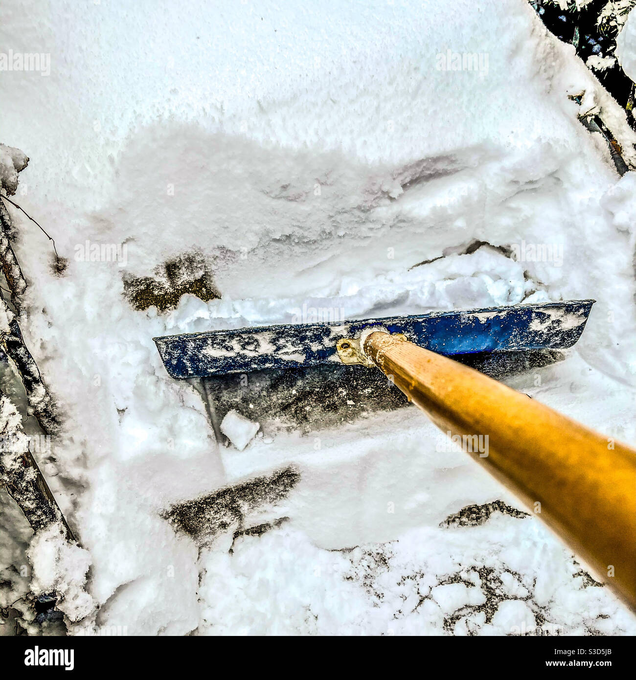 Scavare fuori dopo la tempesta di neve. Foto Stock