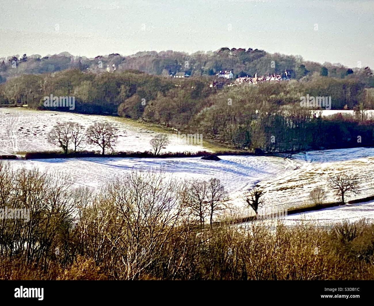 Pittoresco paesaggio di neve invernale vicino a Wadhurst East Sussex UK Foto Stock