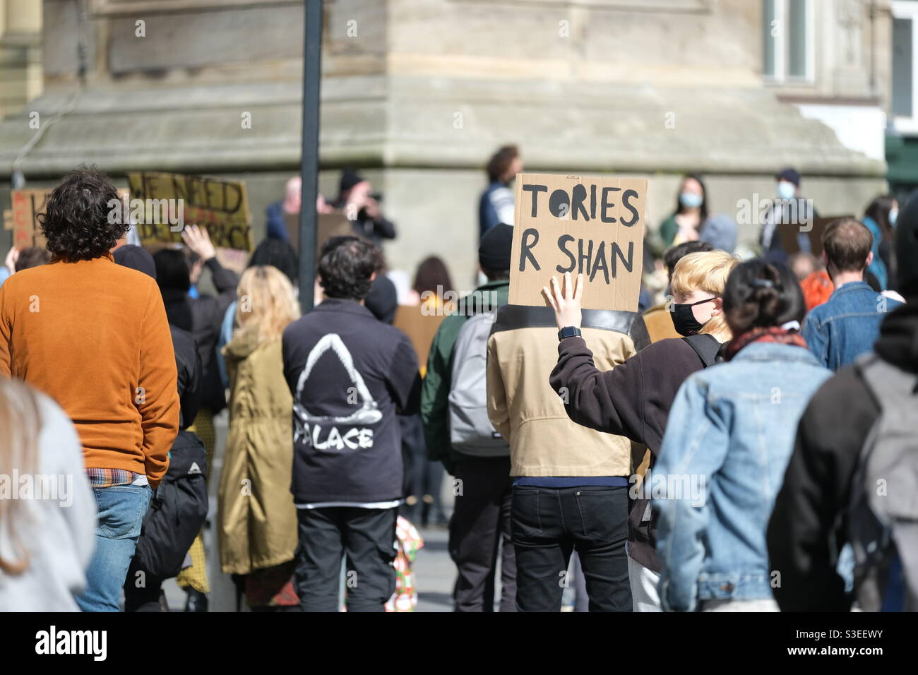 3 aprile 2021 - Newcastle, Regno Unito: I manifestanti si riunono a Newcastle nell'ambito della giornata nazionale di azione ‘Kill the Bill’ contro l'aumento dei poteri di polizia. Foto Stock
