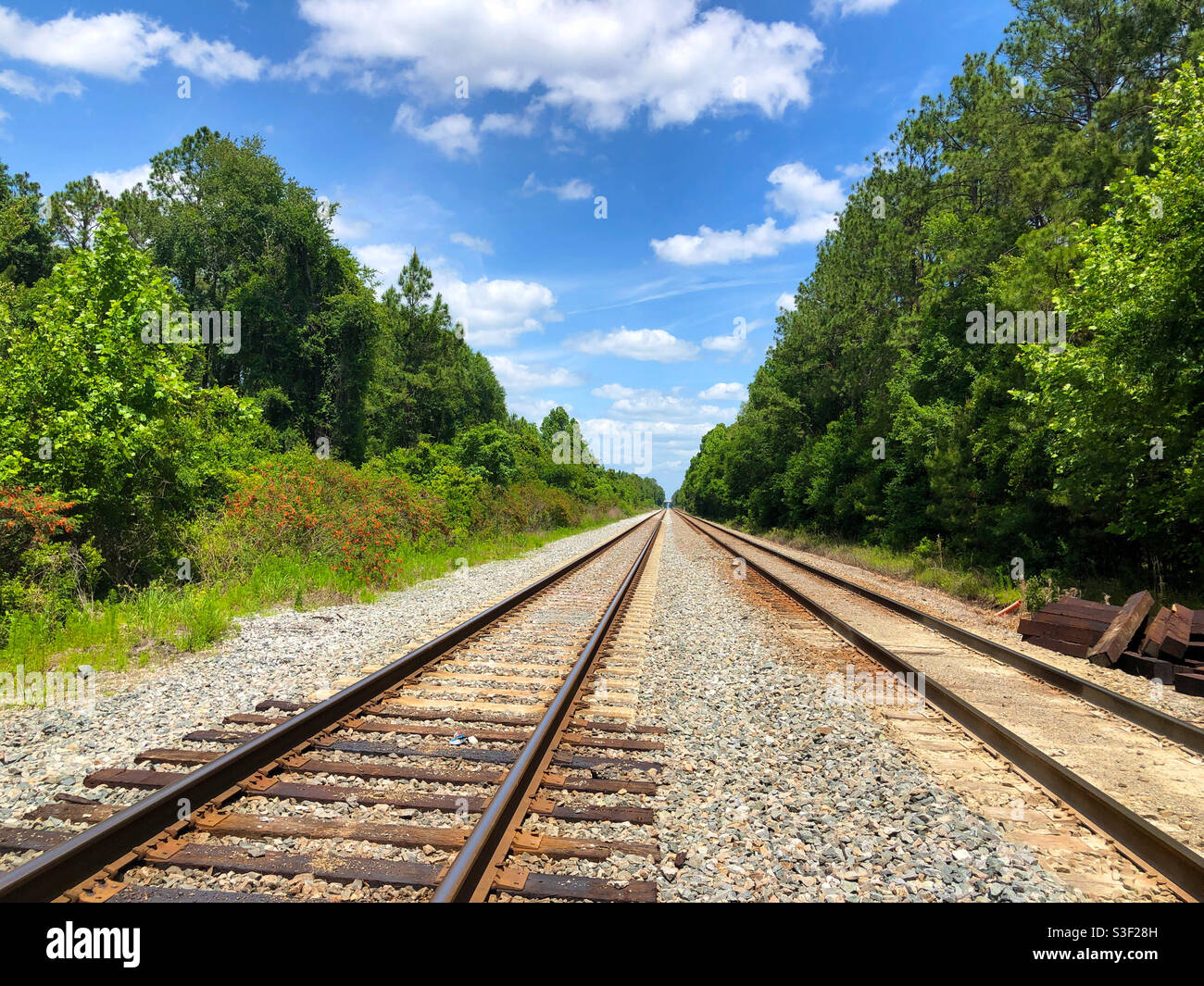 La ferrovia di Baldwin, Florida, vicino a Jacksonville - Immagine stock catturata con smartphone