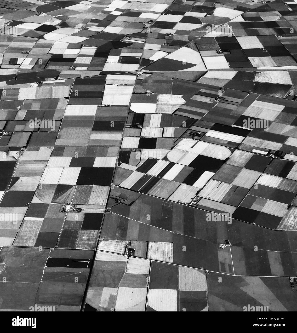 Campi agricoli intensivi di Canterbury Nuova Zelanda visto dal aria Foto Stock