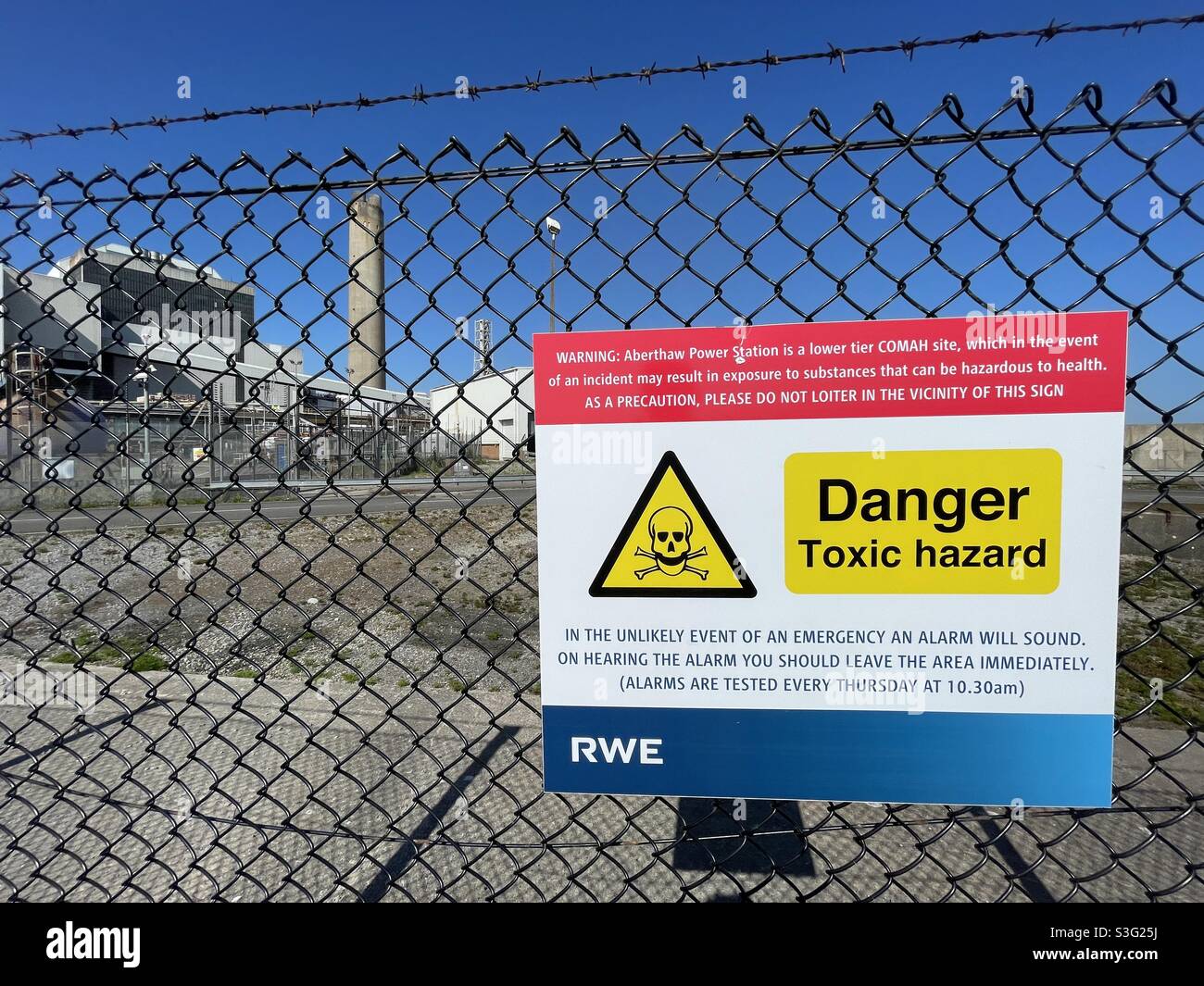 Segnale di avvertenza per la centrale elettrica di Aberthaw Foto Stock