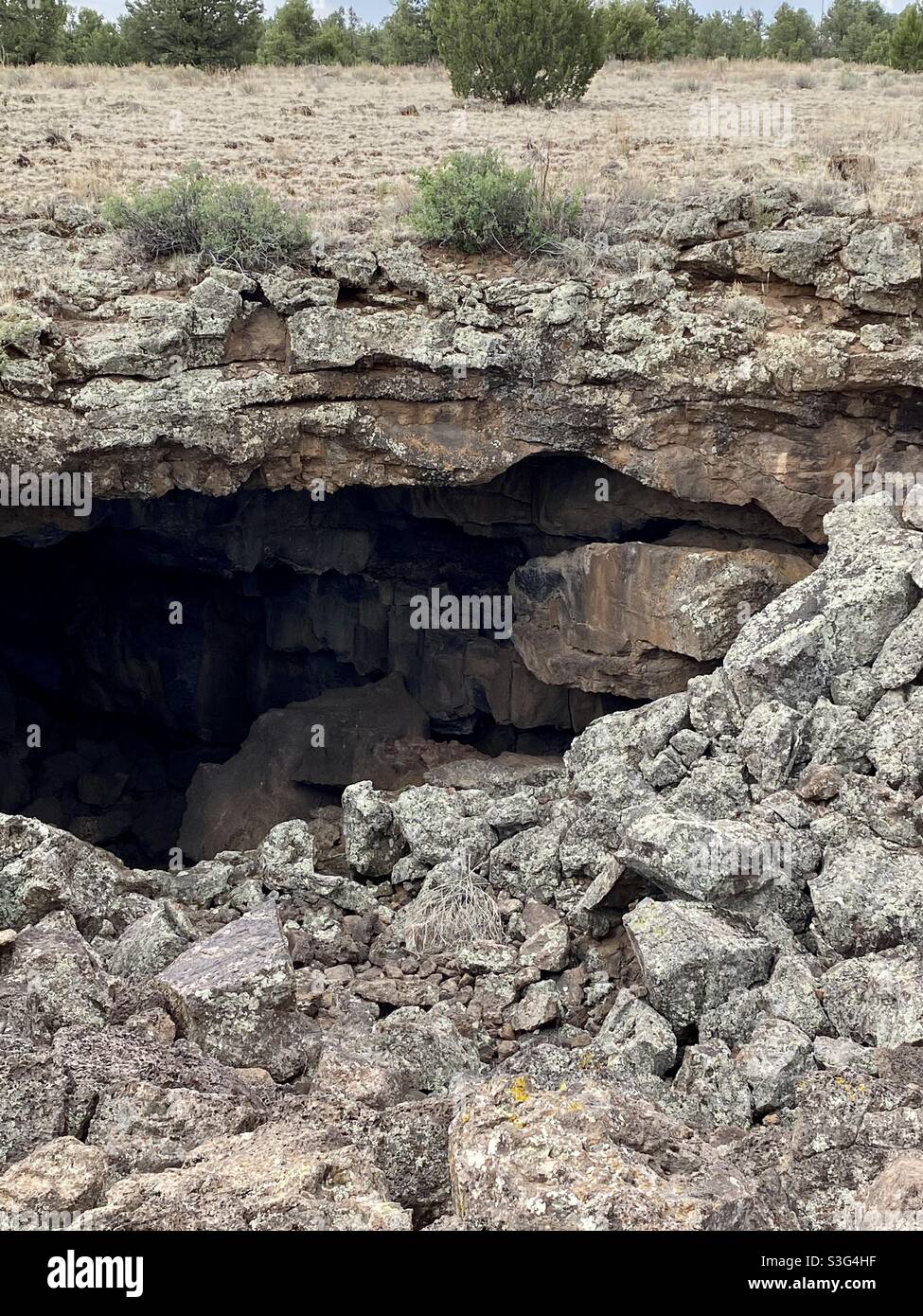 Grotta e tubo di lava nel Monumento Nazionale di El Malpais nel New Mexico Foto Stock