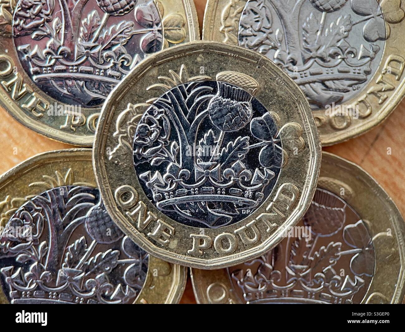 Vista ravvicinata di una moneta inglese da una libbra Foto Stock