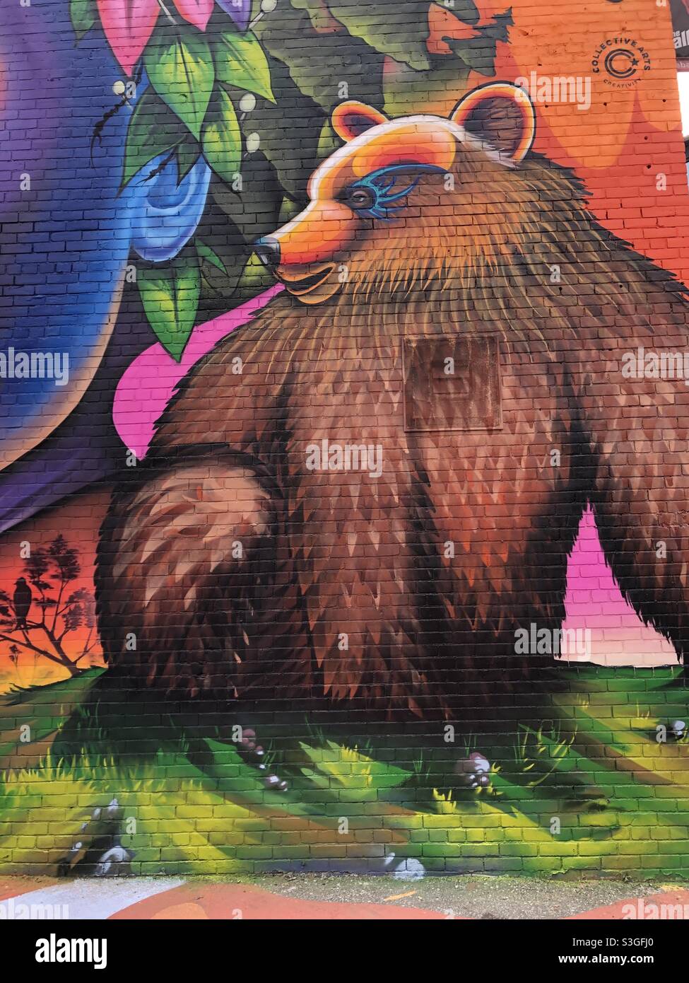 Un colorato murale urbano in un quartiere di Toronto. - Immagine stock catturata con smartphone