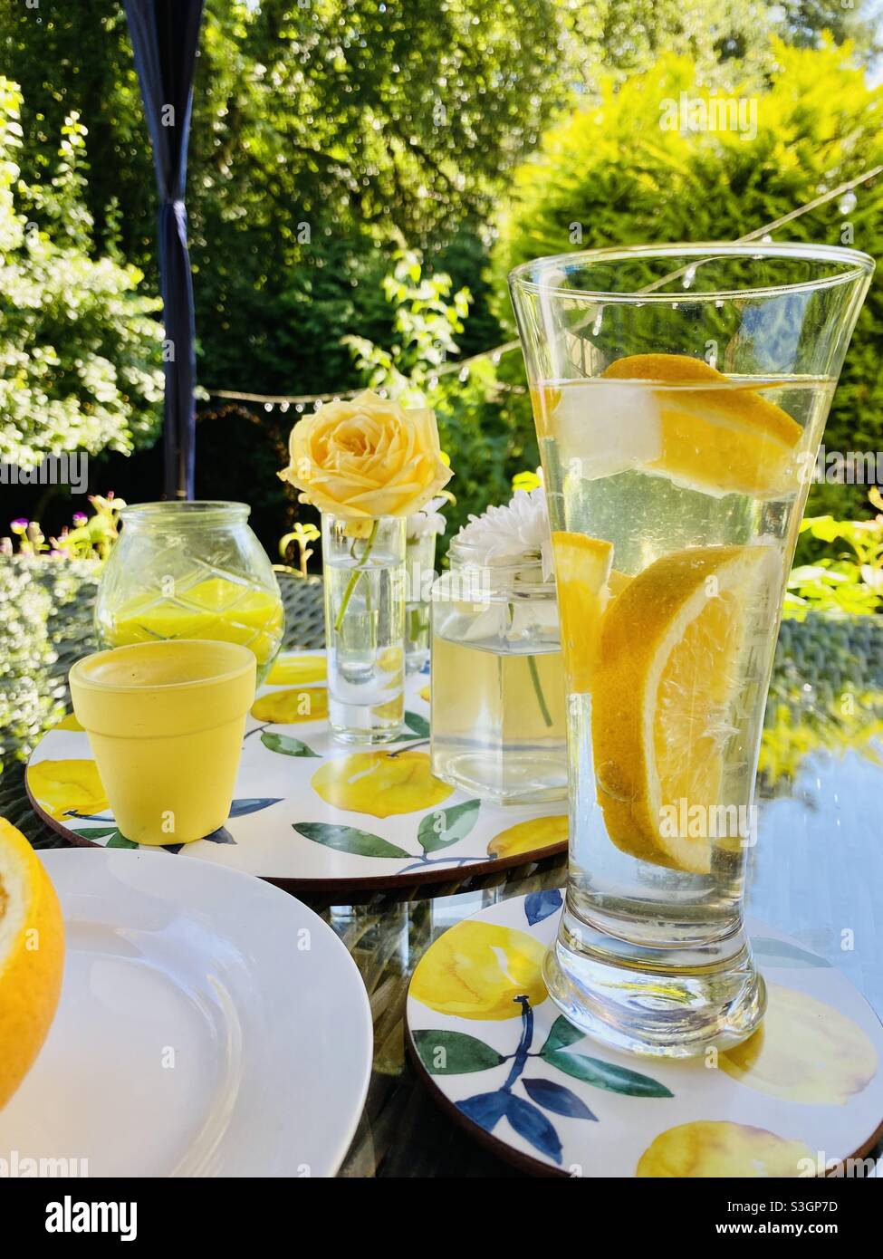 una bevanda al limone in giardino in una giornata di sole ☀️ 🍋 Foto Stock