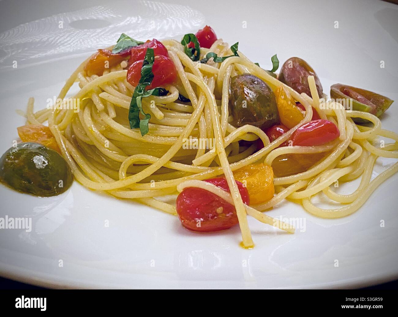 Spaghetti di pomodoro freschi italiani a Roma Foto Stock