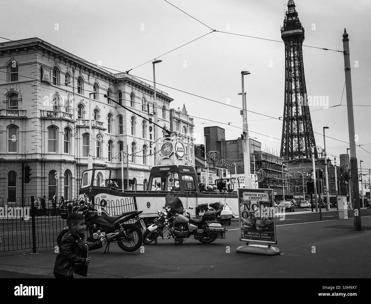 Blackpool prom e la torre Foto Stock