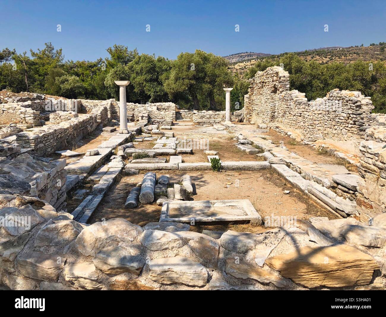 Antico sito archeologico greco di Aliki, a sud dell'isola di Thassos. Foto Stock