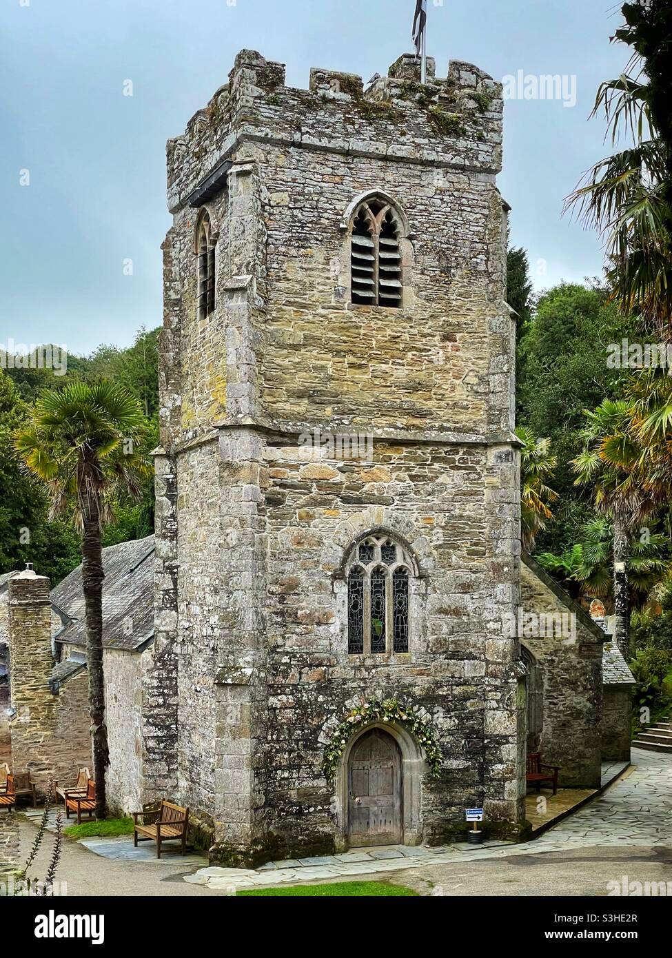 St Just in Roseland chiesa, St Mawes, Cornovaglia, agosto. Foto Stock