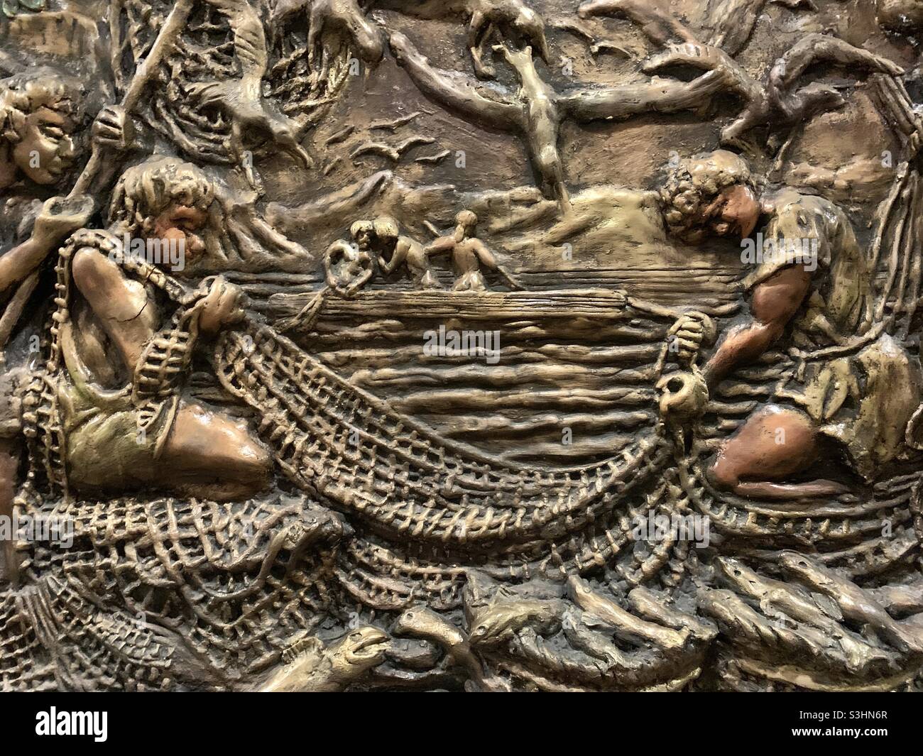 Scena del pescatore dal murale al castello di Cardiff - Immagine stock catturata con smartphone