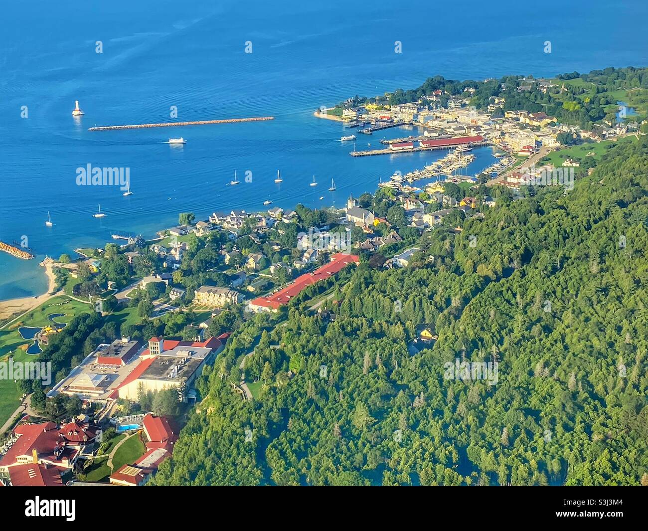 Isola di Mackinac dall'aria Foto Stock