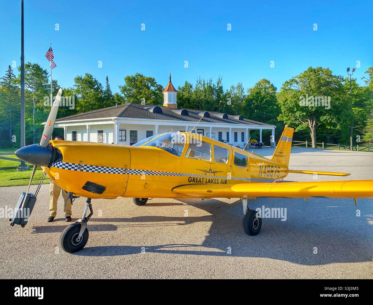 Taxi aereo all'aeroporto di Mackinac Island Foto Stock
