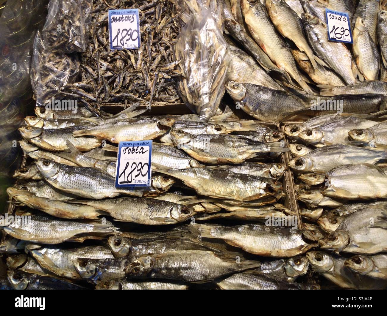 Vobla, pesce secco di stile russo, Centraltirgus, riga, Lettonia Foto Stock