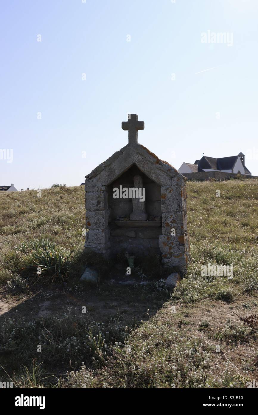 Calvario croce all'isola di Hoedic in Bretagna, Francia Foto Stock
