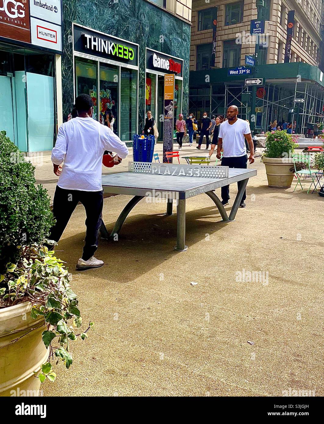 Ping pong a Greeley Square NYC USA Foto Stock