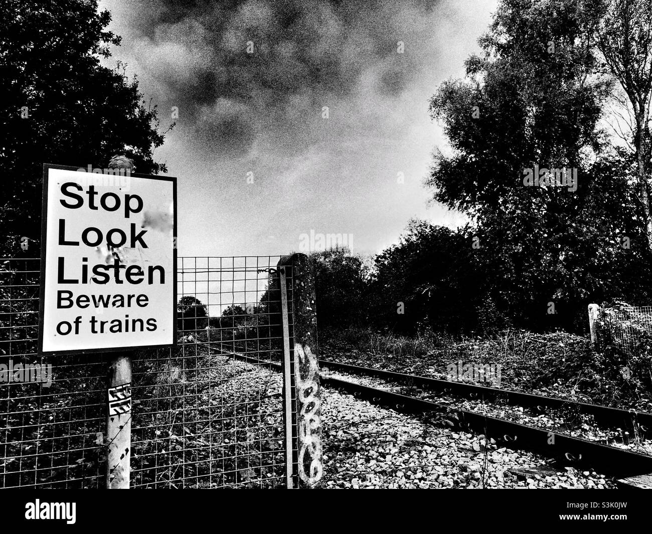 Segno di ferrovia Foto Stock