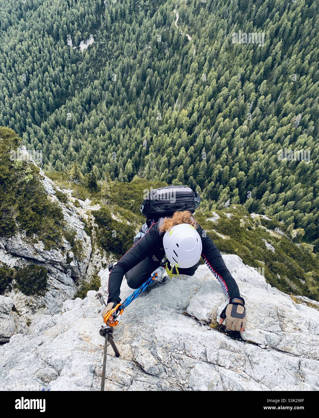 Arrampicata nelle Dolomiti, cortina, Italia Foto Stock