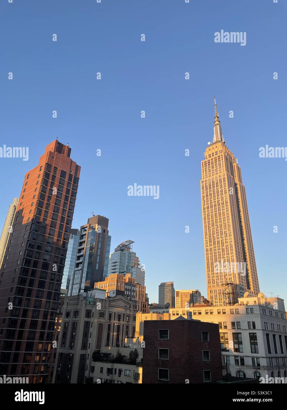 Luce del mattino presto sui grattacieli di New York City Foto Stock
