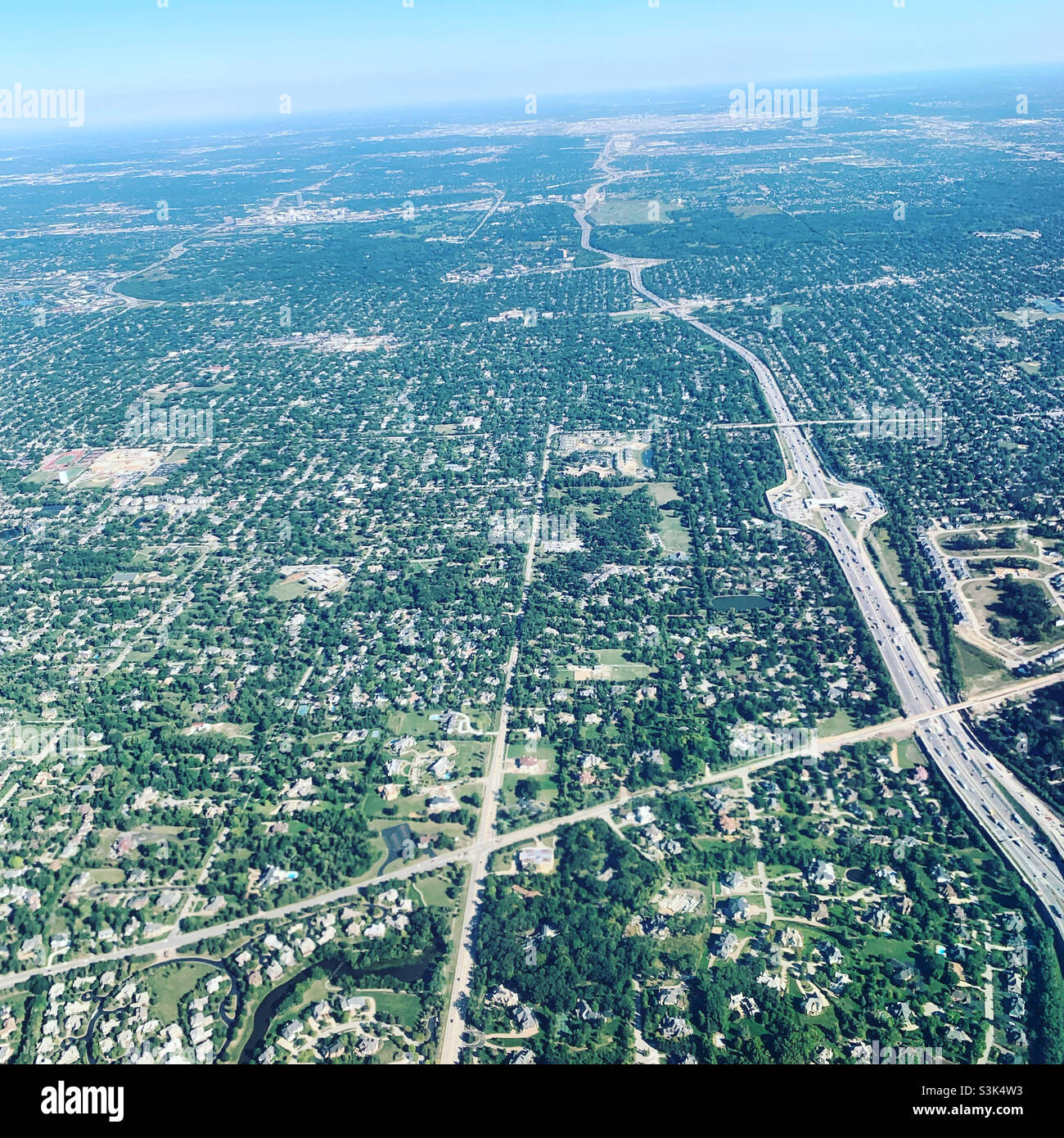 Vista aerea con partenza da Chicago, Illinois, Stati Uniti - Immagine stock catturata con smartphone