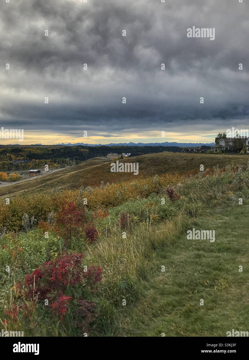 I colori cambiano e il tempo cambia con l'autunno dell'estate a Calgary, Alberta, Canada. Foto Stock