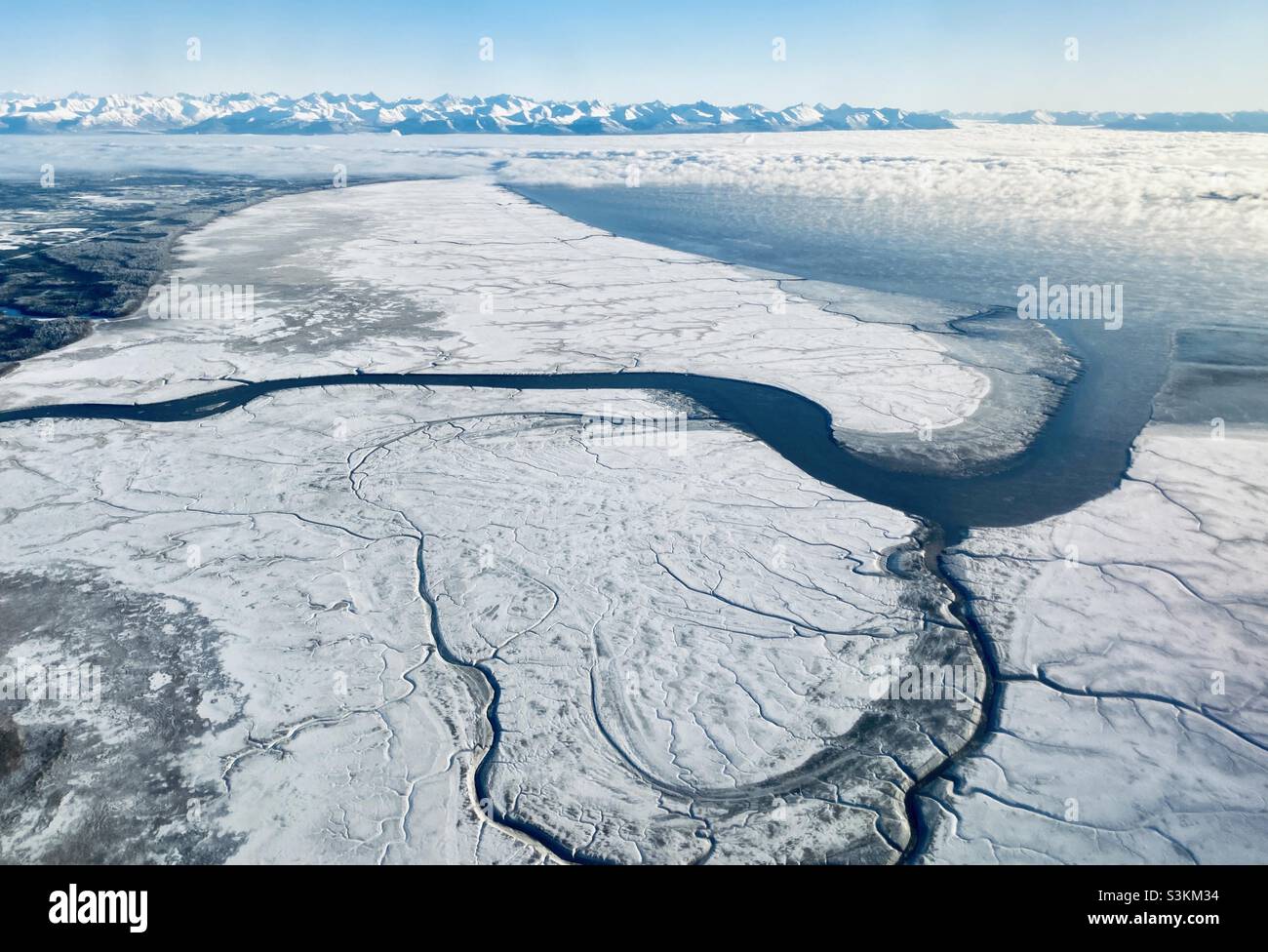 Le pianali di marea congelate all'insenatura del cuoco vicino Anchorage, Alaska Foto Stock
