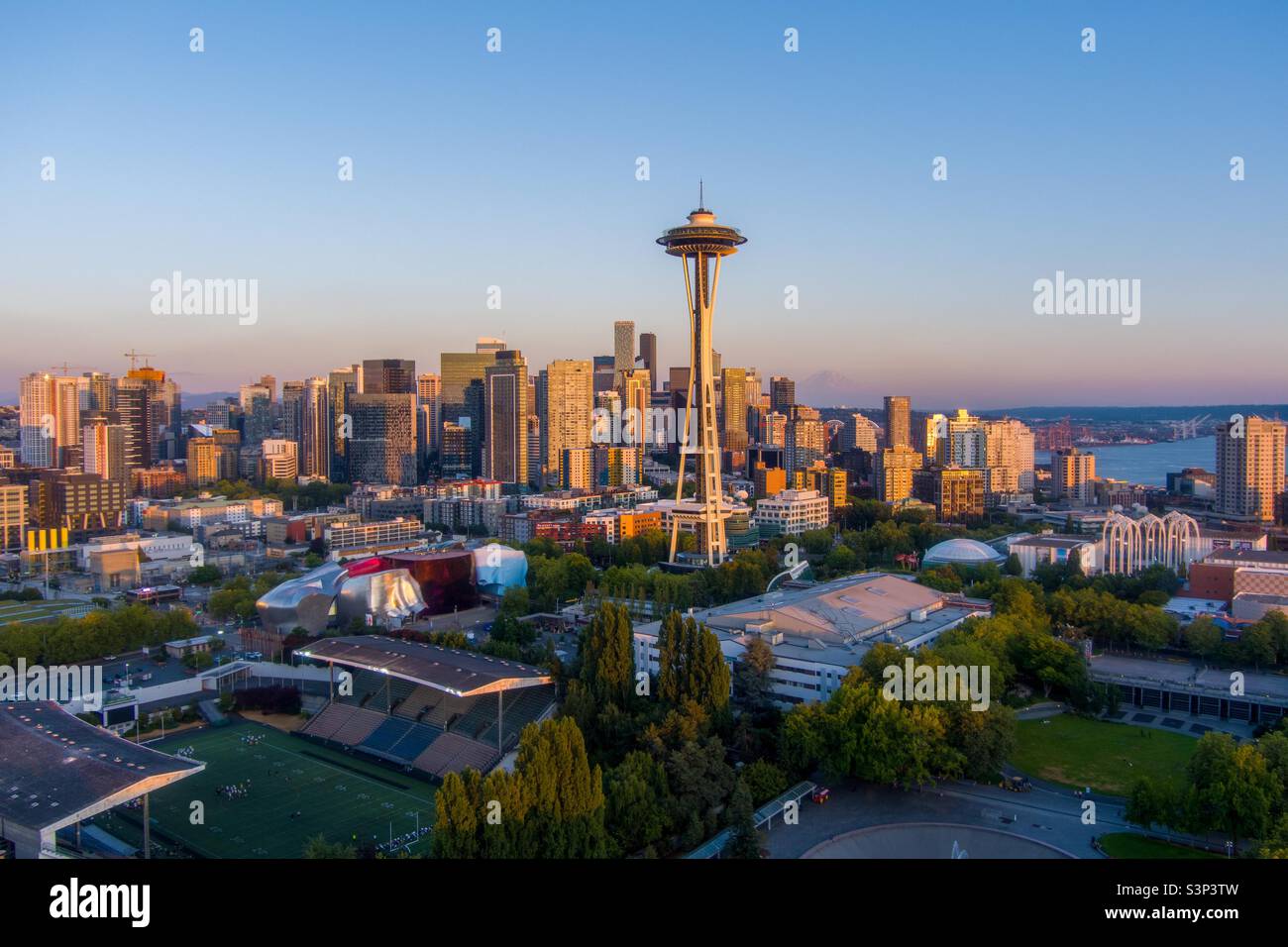 Centro di Seattle, Washington al tramonto - Immagine stock catturata con smartphone