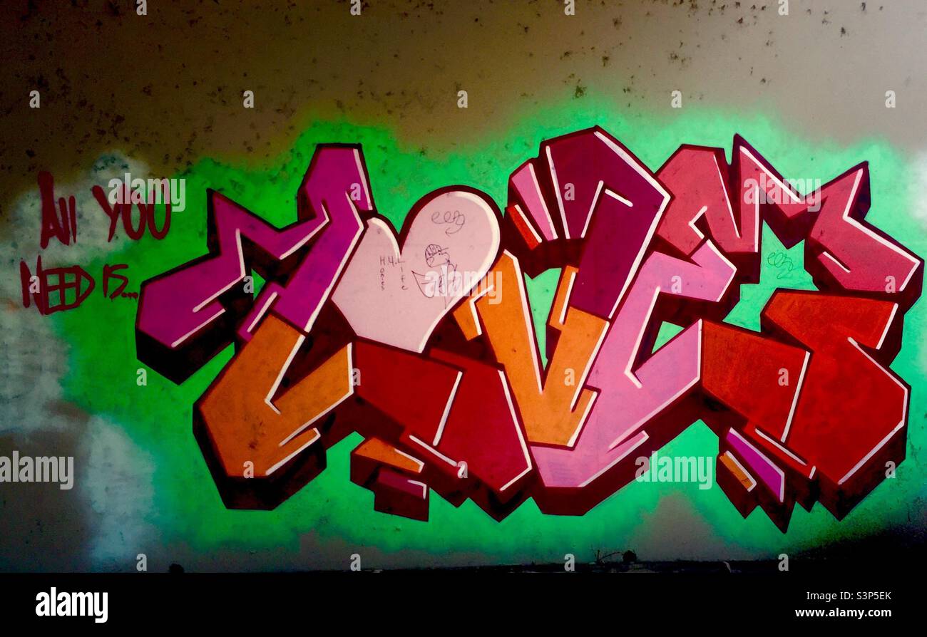 Tutto ciò di cui avete bisogno è . . .Stile contemporaneo in un messaggio vecchio. Elegante pittogramma. Graffiti - Immagine stock catturata con smartphone