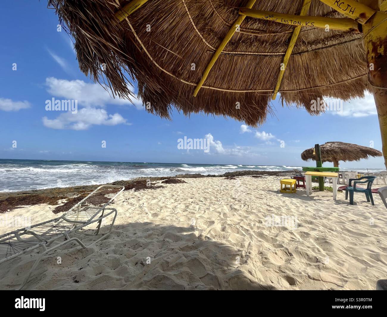 Spiaggia appartata al sole, Cozumel, Messico Foto Stock