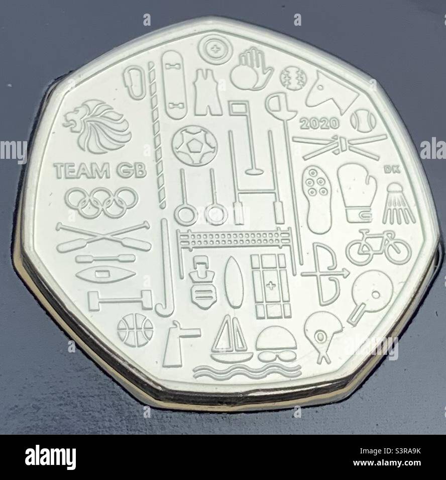 Squadra GB Tokyo Olimpiadi 50p moneta Foto Stock