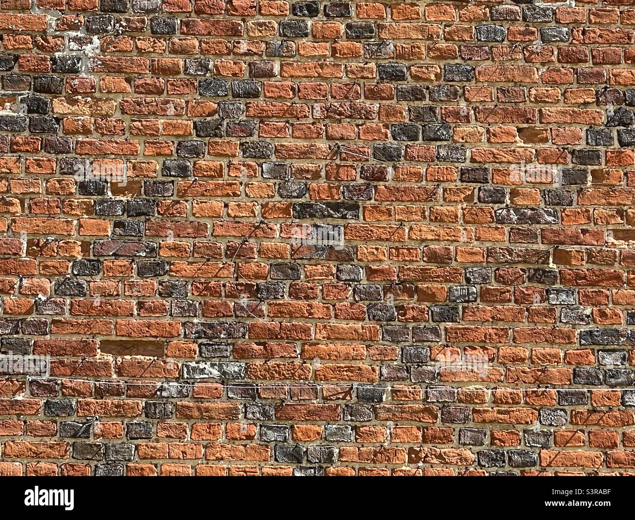 Una sezione di muro di mattoni al Vyne in Hampshire che mostra un modello di pannolino di mattoni blu intarsati Foto Stock