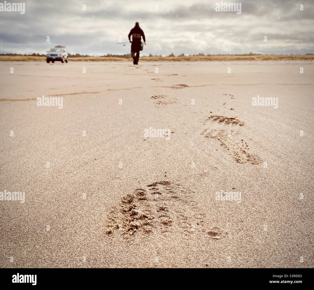 Pesca al surf a Long Beach, Washington Foto Stock