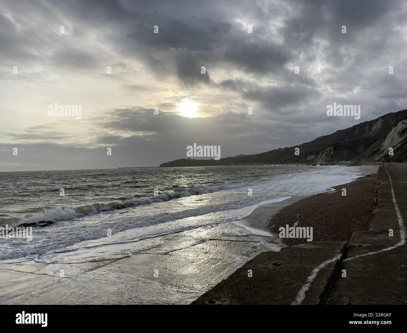Tramonto sulla spiaggia Foto Stock
