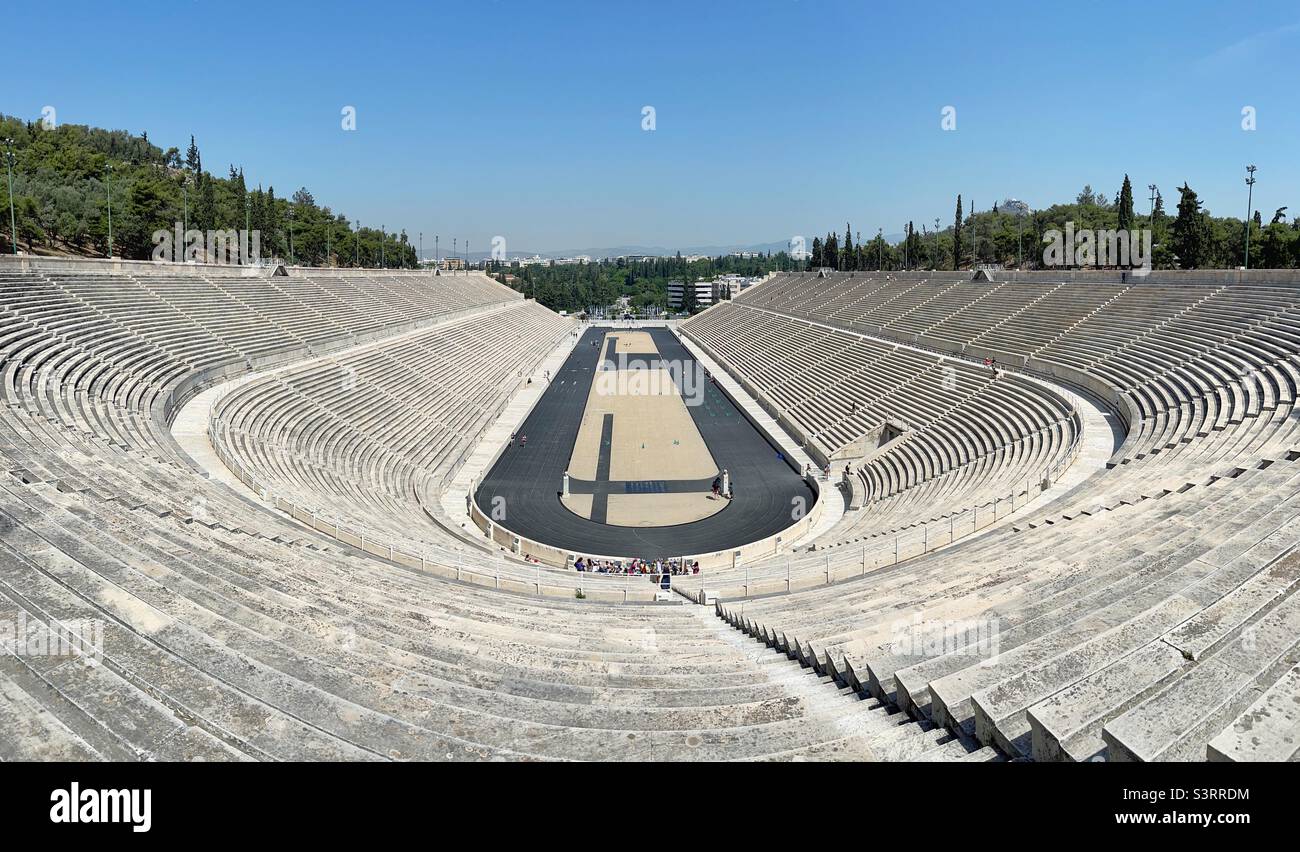 Vista panoramica dell'originale stadio olimpico di Atene Foto Stock