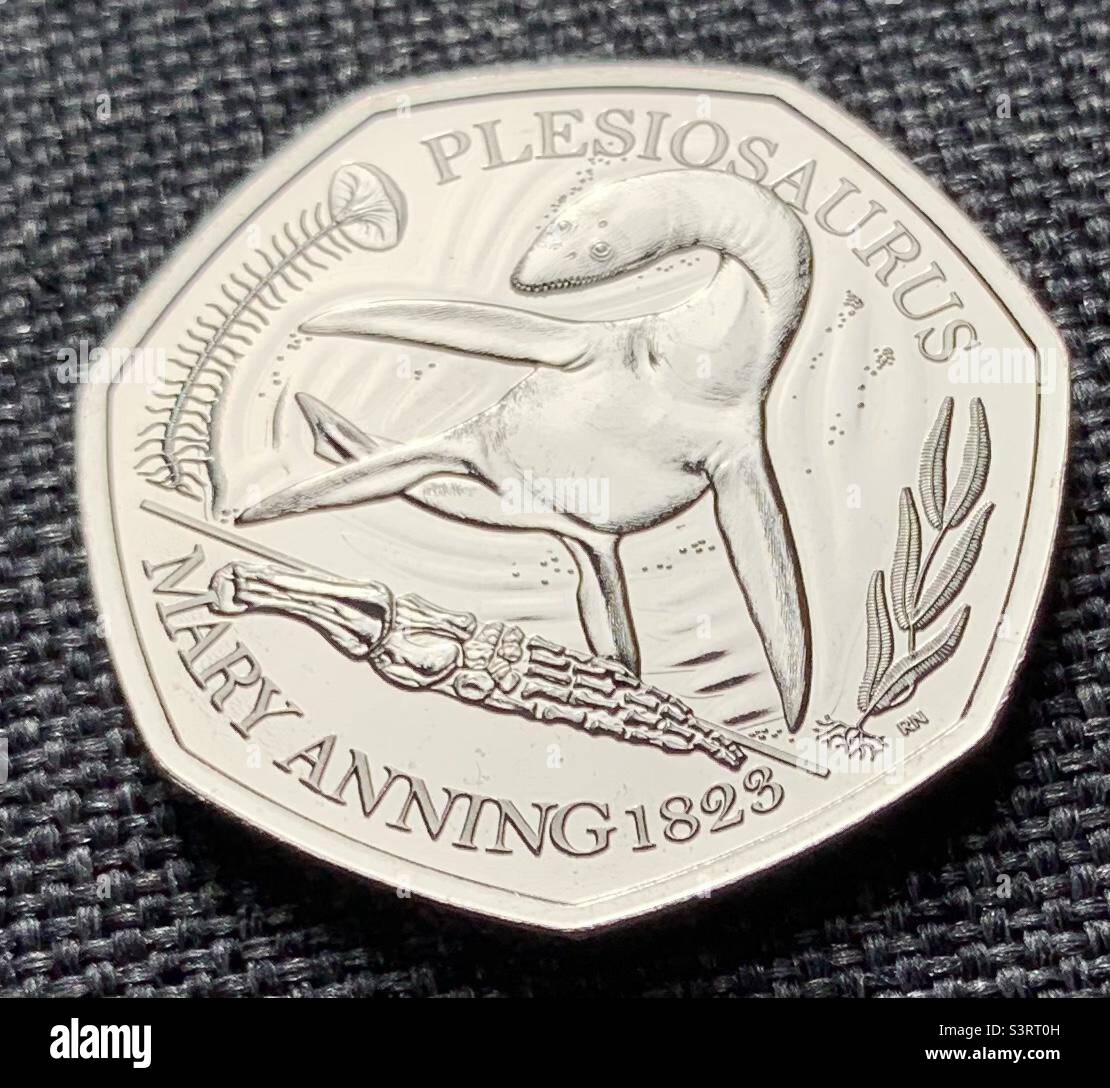 Plesiosaurs 50p moneta Foto Stock