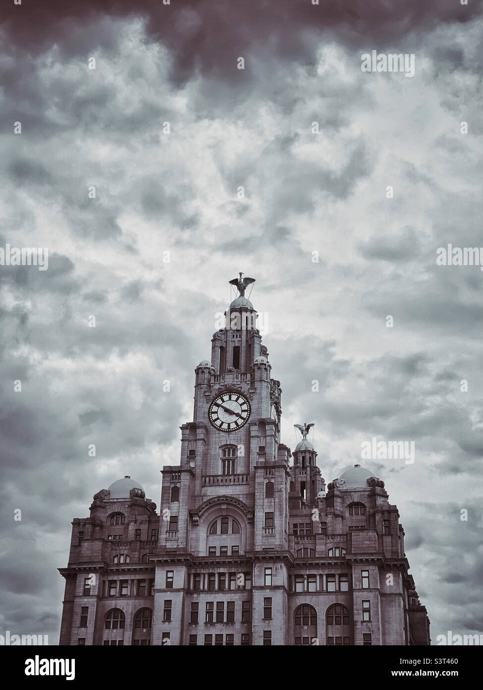 Il Royal Liver Building a Liverpool, Inghilterra. Questo edificio storico di grado 1 è stato uno dei primi a utilizzare cemento armato nella sua costruzione. Foto ©️ COLIN HOSKINS. Foto Stock
