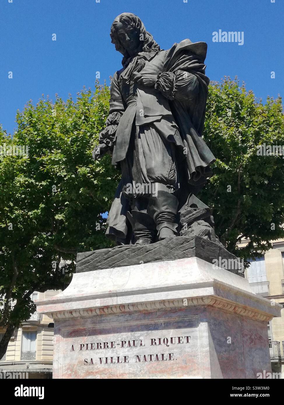 Statua in memoria di Pierre-Paul Riquet, fondatore del Canal du Midi. Beziers, Occitanie, Francia Foto Stock