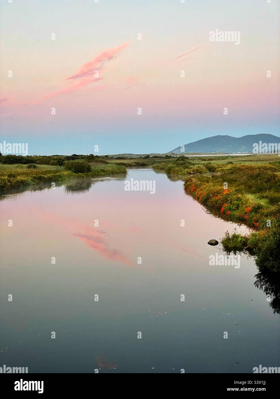 Estuario del fiume INNY, Contea di Kerry, Irlanda all'alba, agosto. Foto Stock