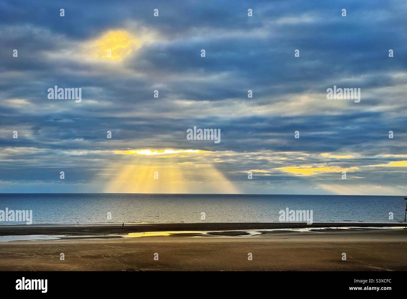 Blackpool spiaggia al tramonto. Foto Stock