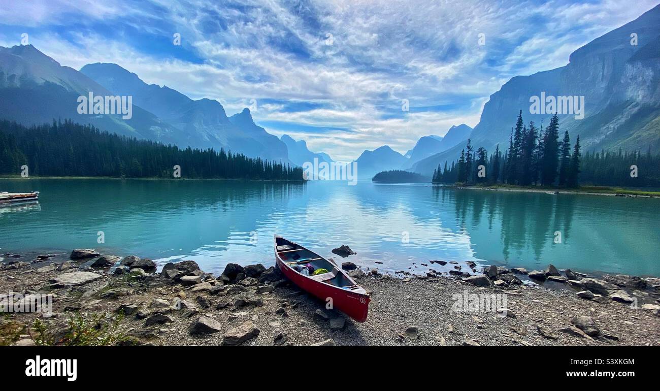 Lago Spirit Island maligne Canada - Immagine stock catturata con smartphone