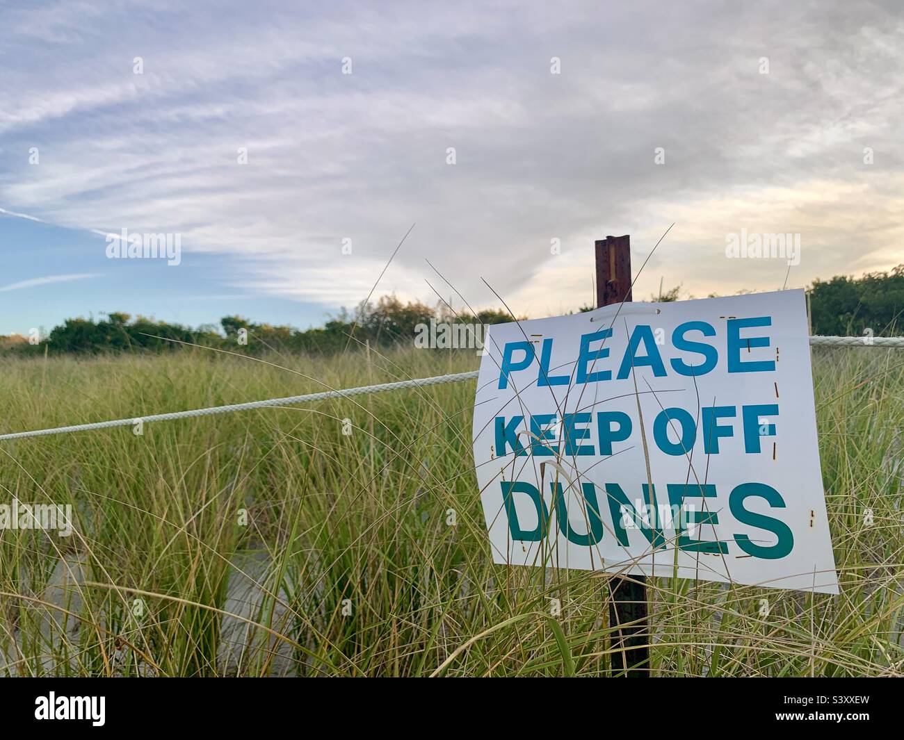 Tenere fuori dal cartello dune presso la spiaggia Foto Stock