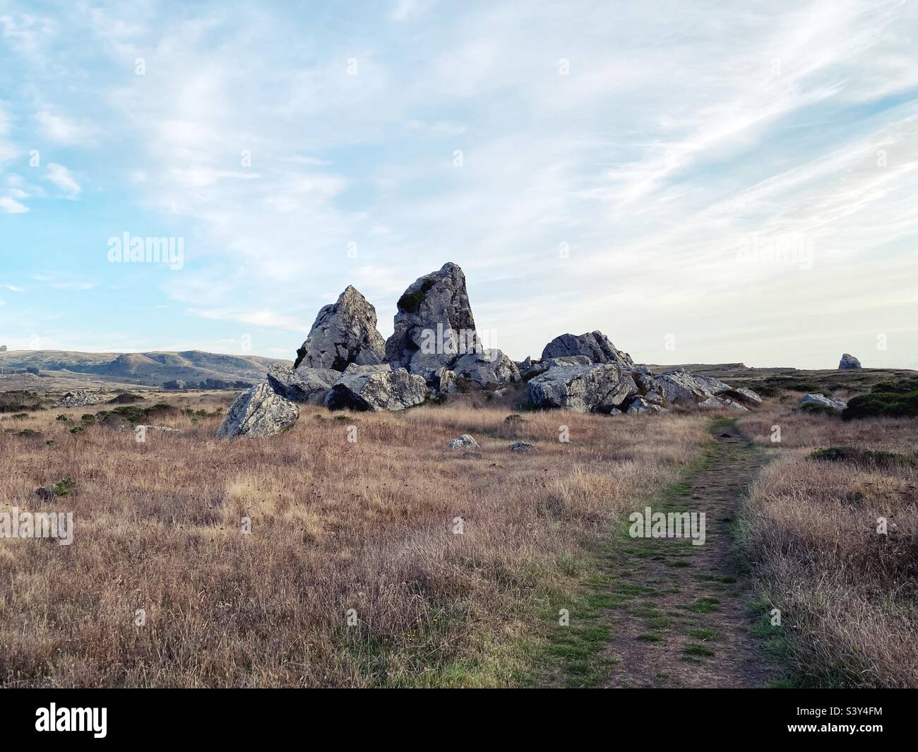Sentiero Kortum con rocce mammut vicino a Jenner, California. Foto Stock