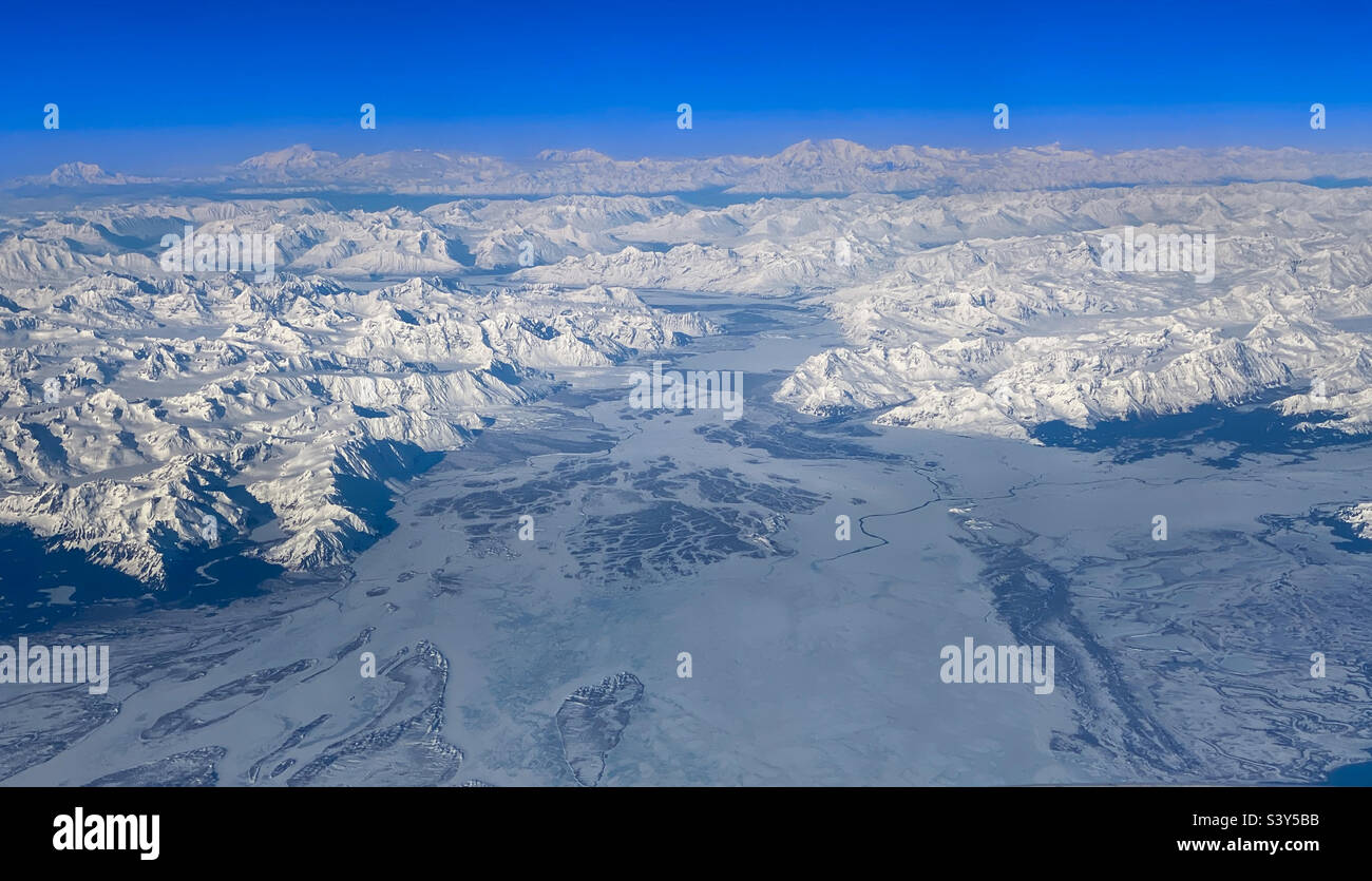 Veduta aerea della catena montuosa di Chugach in Alaska Foto Stock